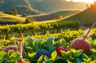 A vivid landscape of organic produce under soft sunlight.
