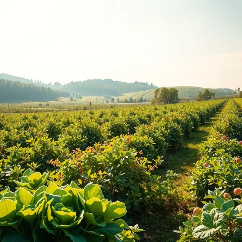 A vibrant orchard thriving with fresh produce, symbolizing the bounty of plant-based cuisines.
