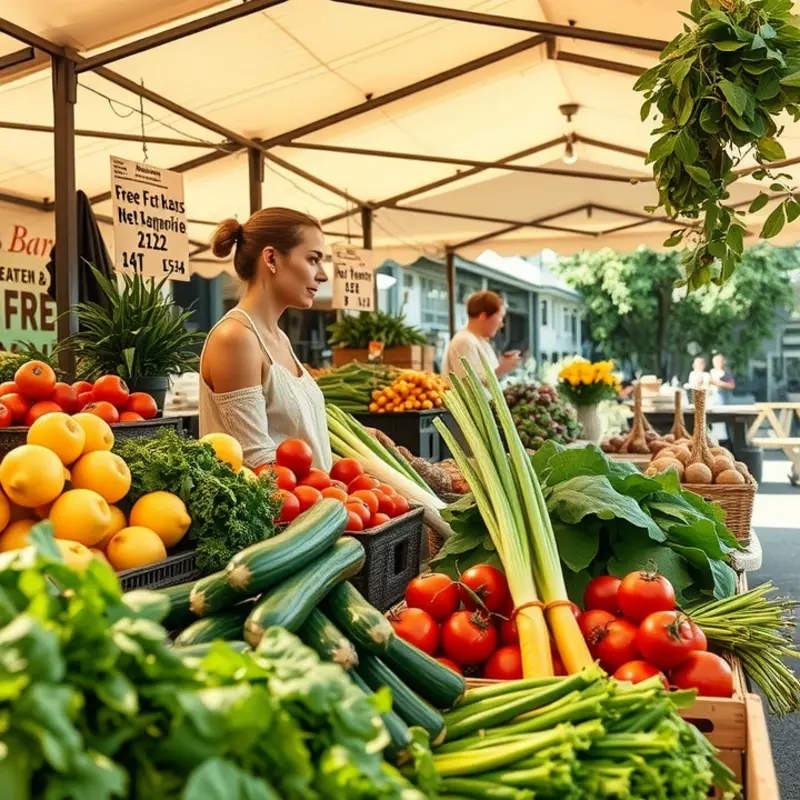 A vibrant display of local produce at a farmer’s market, emphasizing sustainable ingredient choices.