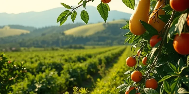 A vibrant field of organic produce under soft sunlight, illustrating the abundance found in sustainable practices.