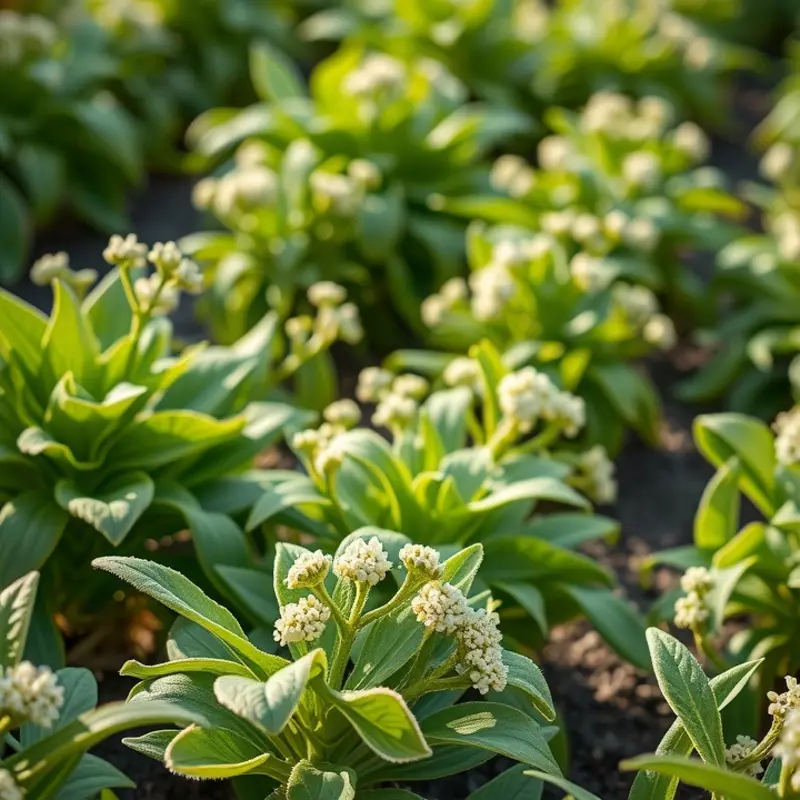 A flourishing field of quinoa amidst lush, green hills.