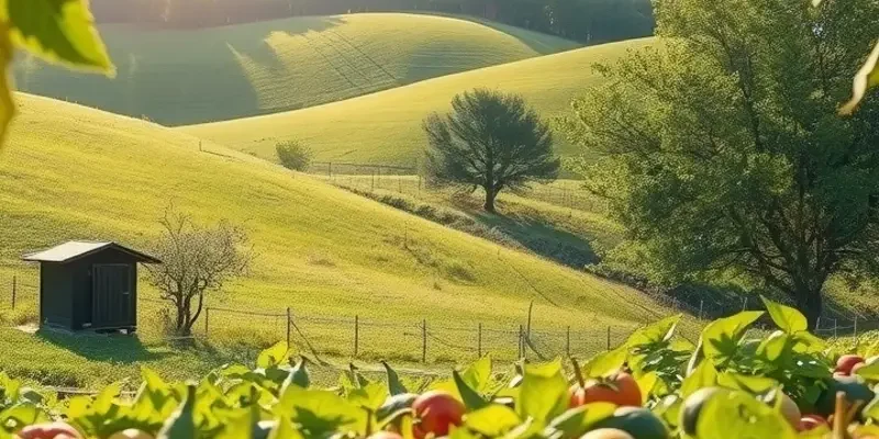 An organic landscape featuring a diverse selection of vegetables flourishing under sunlight.