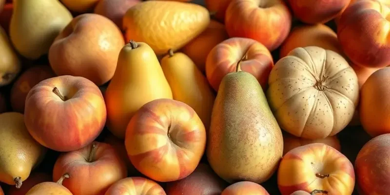 A picturesque orchard filled with fruit trees displaying abundant ripe fruits, capturing the essence of fresh produce ready for culinary use.