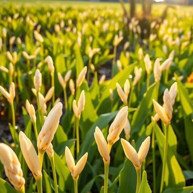 A sunlit field of cloves, highlighting the natural growth of this beneficial spice.