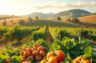 A vivid landscape highlighting a variety of organic vegetables thriving in a sunlit field, surrounded by nature.
