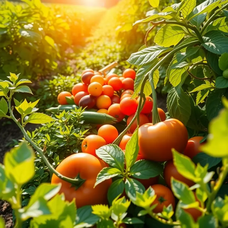 A scenic view of fresh fruits and vegetables flourishing in nature.