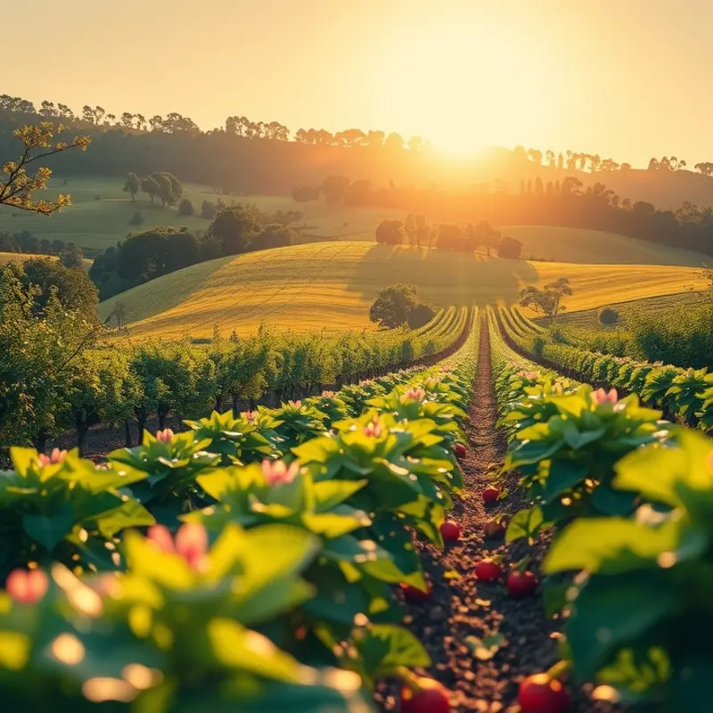 A serene landscape showcasing the abundance of nature and healthy produce.
