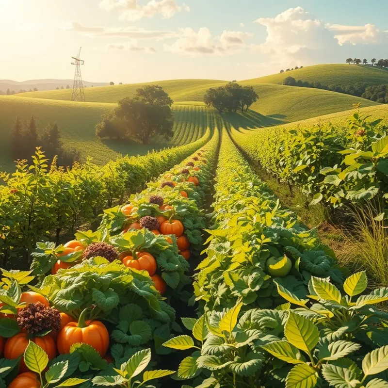 A nurturing landscape showcasing abundant organic produce under warm sunlight.