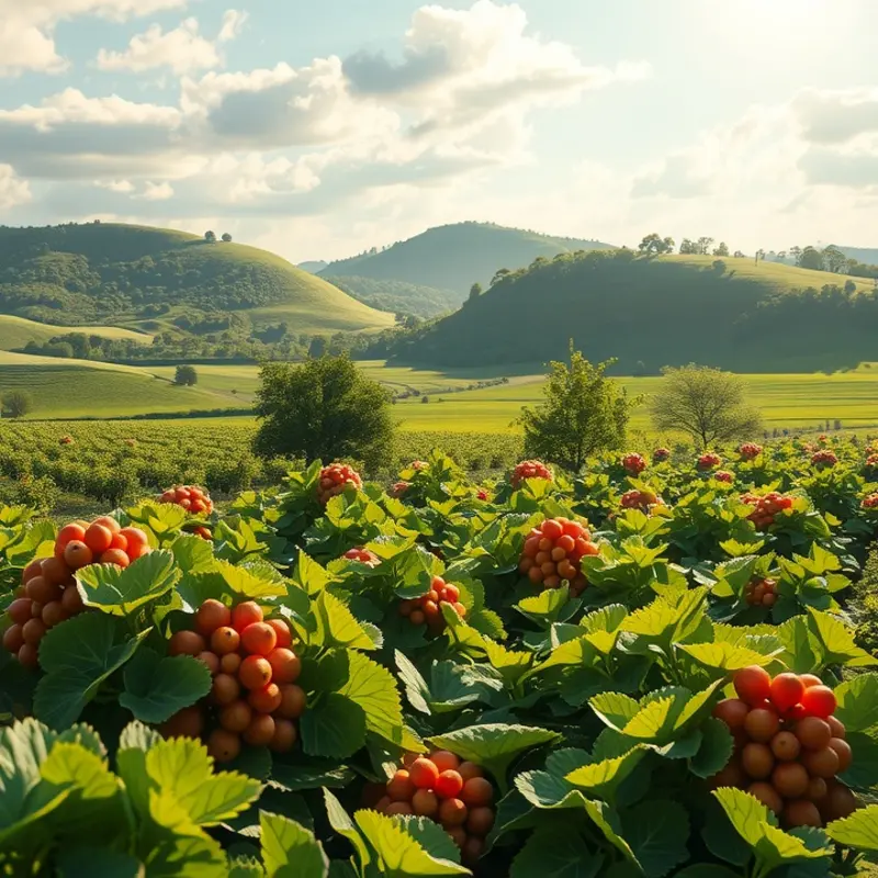 A sunlit field showcases the abundance of nature, promoting the concept of mindful eating.
