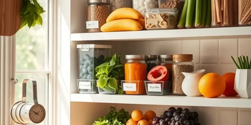 A beautiful sunlit orchard with colorful fruits and vegetables growing abundantly in a lush green setting.