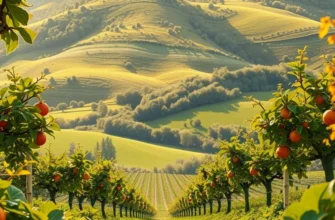 A scenic landscape filled with lush greenery and vibrant fruits displaying the beauty of organic farming.