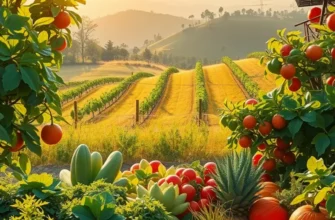 A beautiful landscape of a sunlit field filled with fresh organic produce.