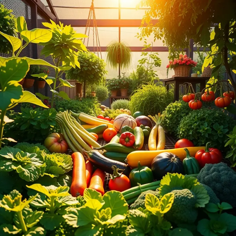 A lush garden filled with fresh vegetables and fruits, representing the essence of healthy eating.