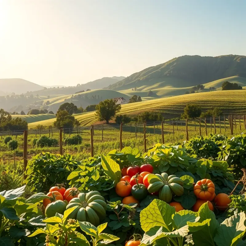 A vibrant orchard thriving with fresh produce, symbolizing the bounty of plant-based cuisines.