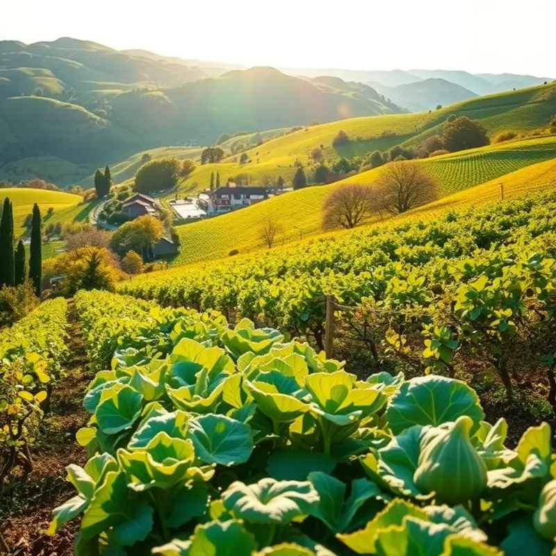 A serene landscape showcasing abundant fruits and vegetables, representing the natural sources of vitamin B12.