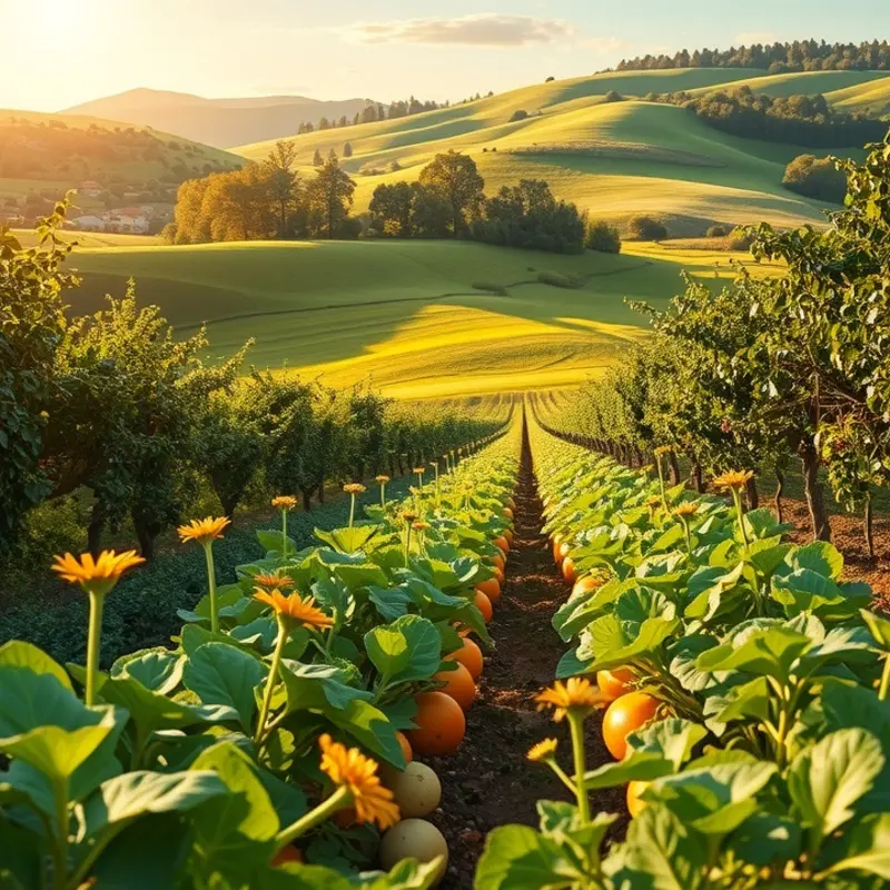 A sunlit field rich with vibrant produce, emphasizing nature’s abundance.