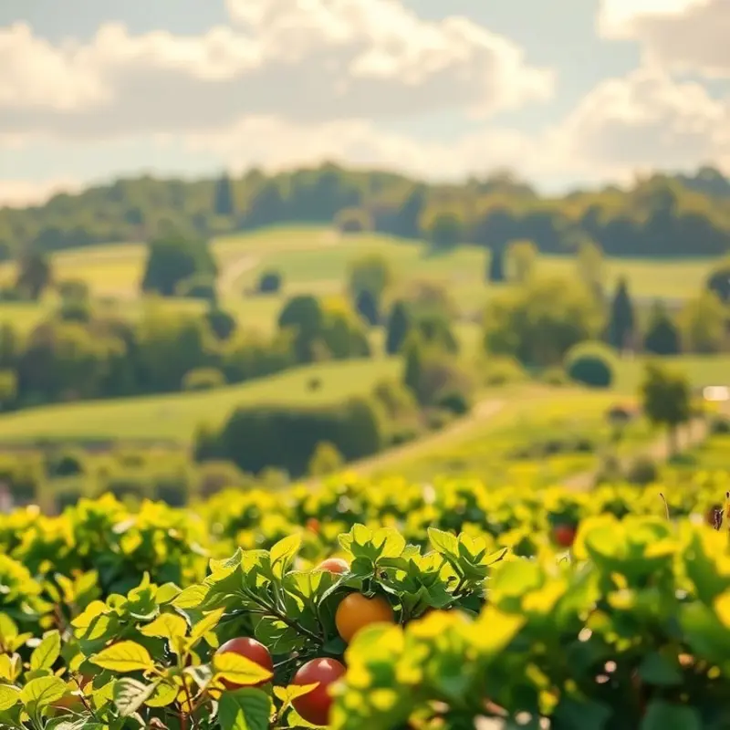 A beautiful sunlit orchard brimming with fresh produce.