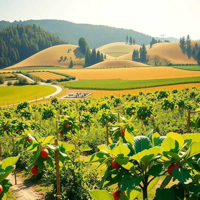 A sunlit orchard showcasing an abundance of fresh produce.