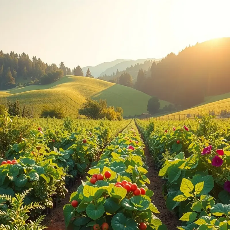 A sunlit field showcasing vibrant vegetables and fruits, symbolizing the connection between nature and nourishment.