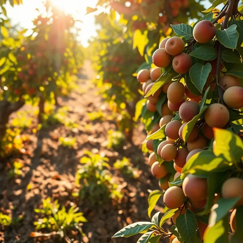 A lively field of organic vegetables and fruits reflecting sustainability.