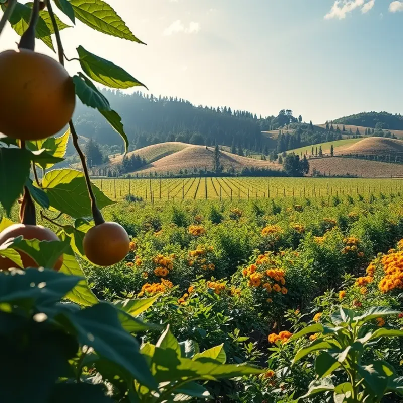 A sunlit orchard showcasing an abundance of fresh produce.