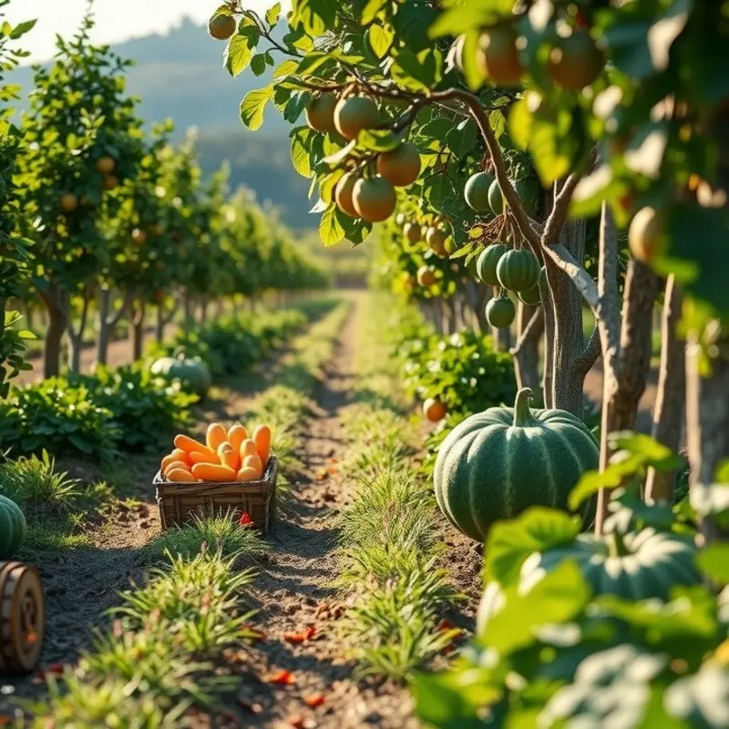 A vibrant sunlit field showcasing the abundance of organic produce.