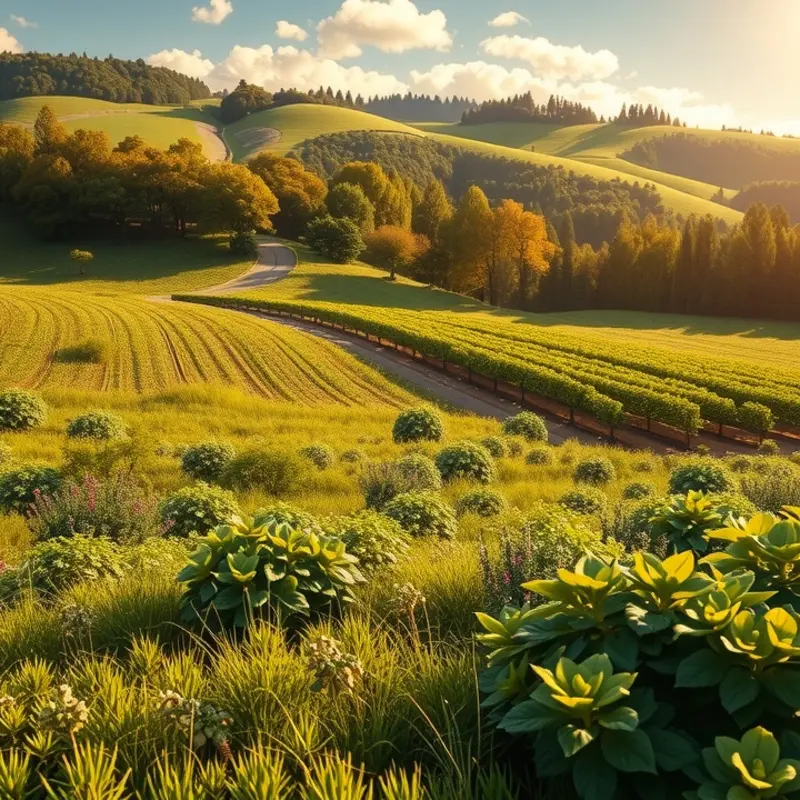 A sunlit orchard bursting with vibrant fruits ready for harvesting.