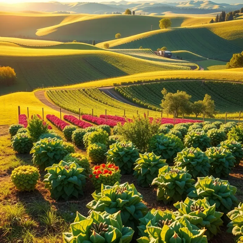 A sunlit field showcasing the abundance of organic produce.
