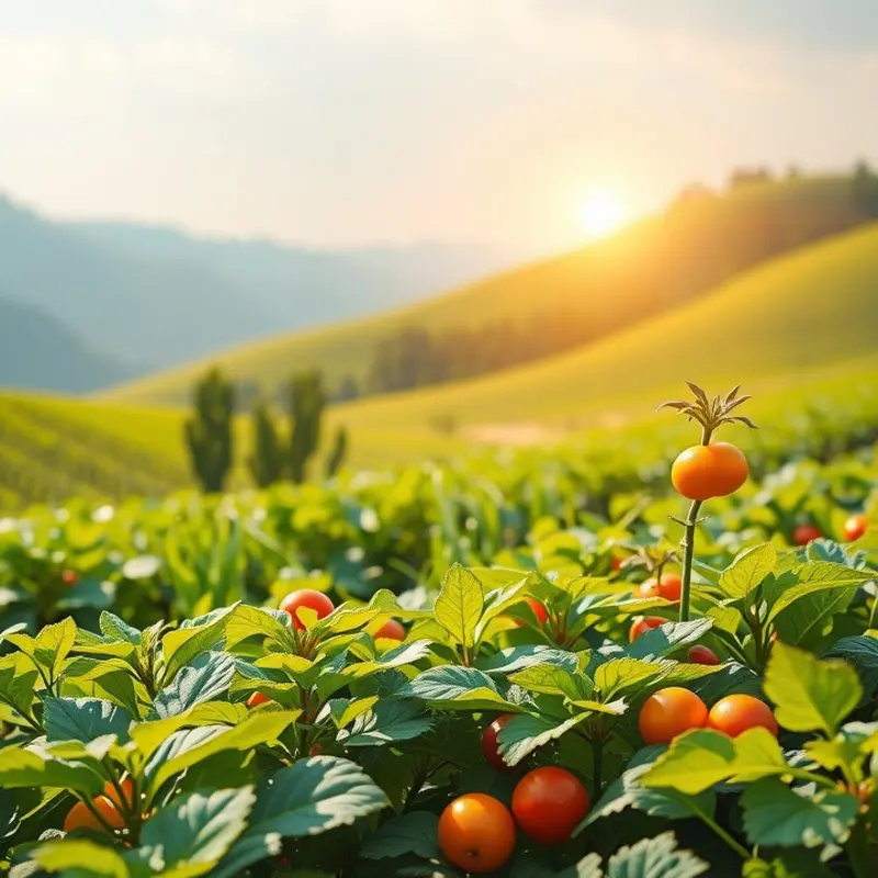 A picturesque view of vibrant organic produce growing in a natural setting.